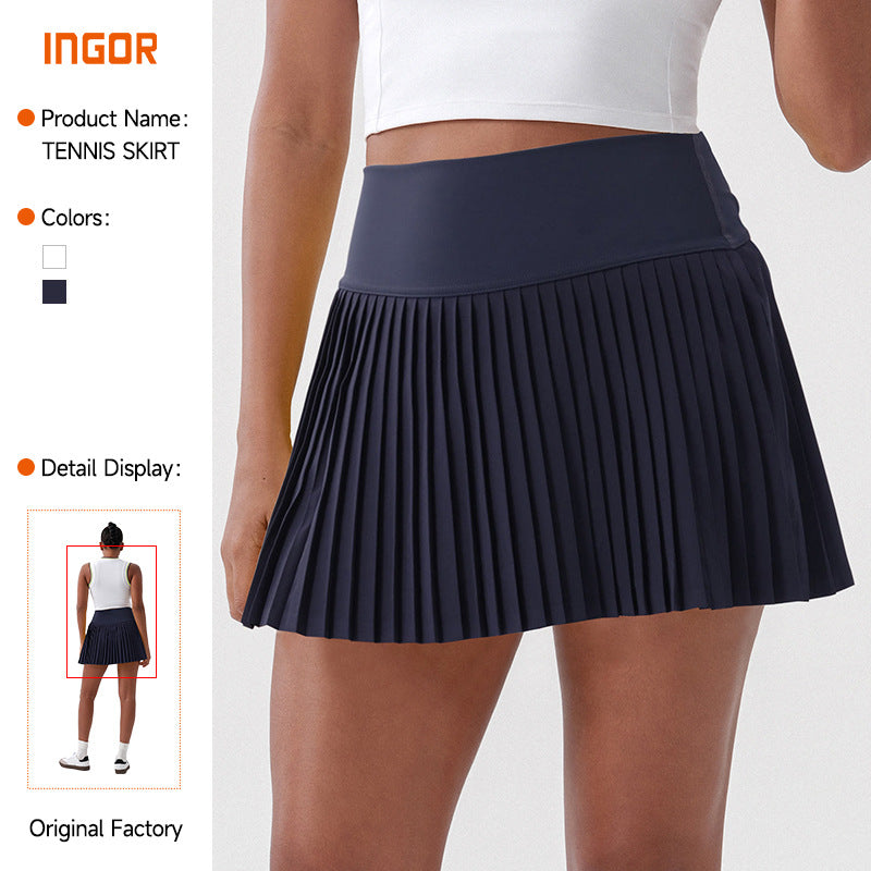 Summer pleated yoga skirt - anti-exposure, outdoor fitness, tennis skirt, barely-there feel, golf sports skirt for women