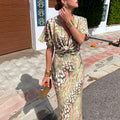 cross-border e-commerce women's fashion: european and american summer new arrivals - stylish bodycon printed twist knot sexy v-neck dress