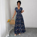 european and american cross-border new summer v-neck french floral print bodycon dress