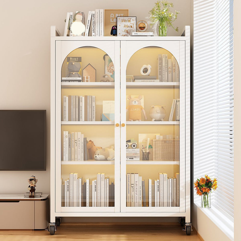 Steel bookcase with door kids bookshelf floor-standing dust-proof storage cabinet living room display cabinet iron art storage rack storage cabinet
