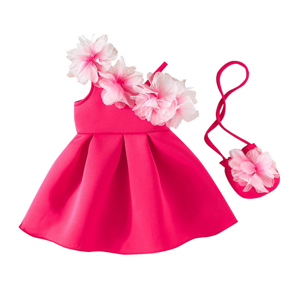girls' 3d floral dress - girls' party dress + crossbody bag set