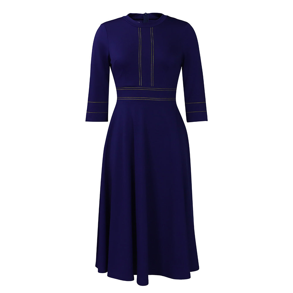 D3222 african plus size women's short sleeve stand collar fashion party swing dress three-quarter sleeve export dress