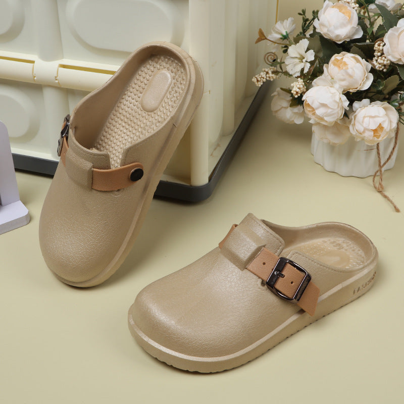 Durable birkenstock shoes women's summer couple fashion outwear thick sole heightening indoor waterproofnon-slip nurse shoes toe cap slippers