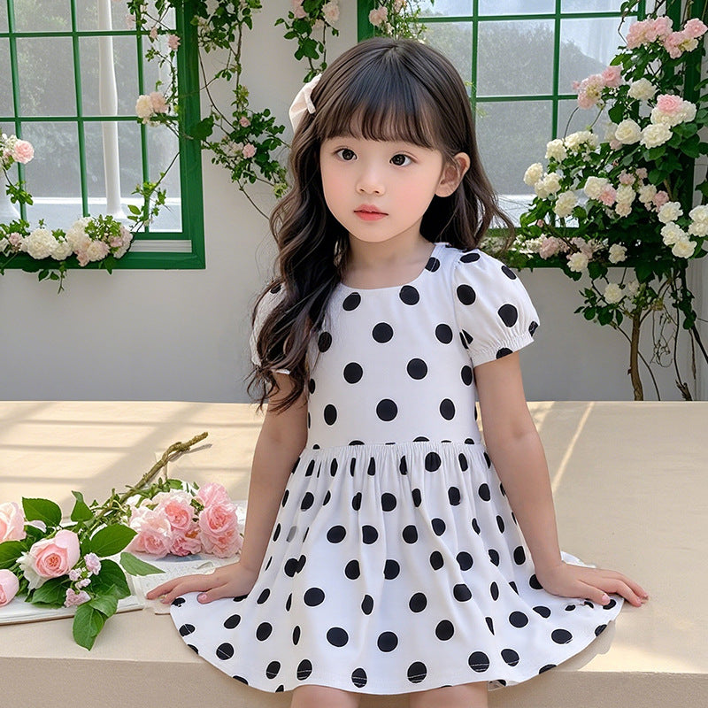 Girls' summer floral dress - trendy bubble sleeve sundress for kids - stylish cartoon print dress