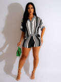 Amazon hot selling european and american women's clothing sexy women's cut out see-through contrast color lapel knitting shorts suit