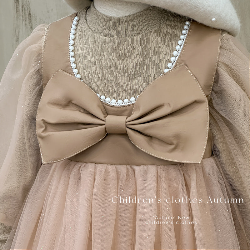 Girls' dress -  autumn collection - korean style long sleeve princess dress - butterfly tutu - sweet mesh dress for baby girls