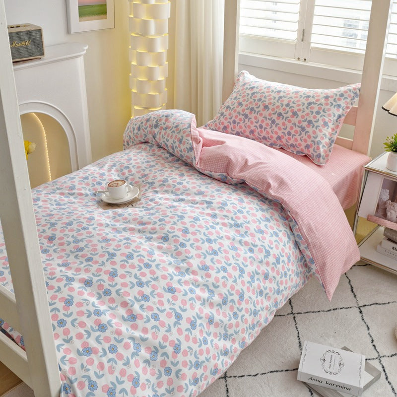 Student dormitory quilt cover three-piece bed sheet pure cotton single bed children's bed quilt cover simple four-season universal 3
