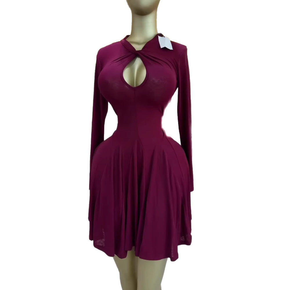 European and american cross-border women's fashion:  summer new arrivals - sexy, elegant, hollow-out, slim-fit, asymmetrical solid color mini dress