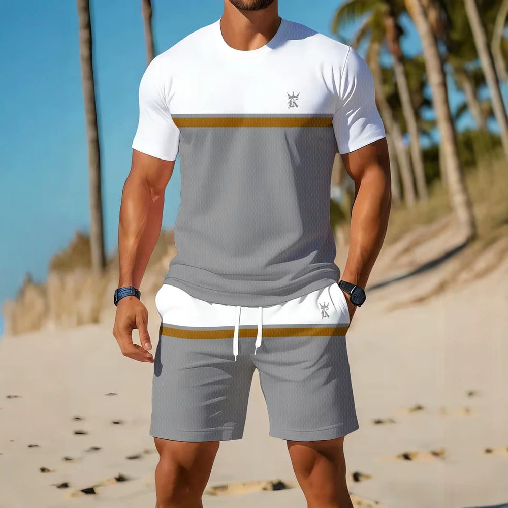 men's short-sleeve and shorts set, casual sportswear set, 3d printed cross-border hot seller, dropshipping available