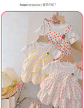 summer cute kids' clothing baby toddler cartoon strawberry print faux two-piece girls' versatile short-sleeve dress