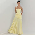 European and american style women's spring  new arrival: elegant solid color low-cut ruched camisole dress with cinched waist and open back - wholesale
