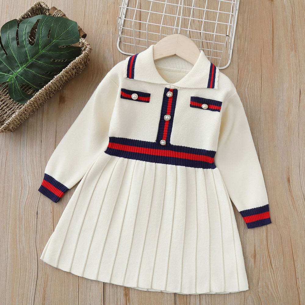 fall/winter new girls' dress, autumn children's sweater dress, stylish baby girl preppy princess dress