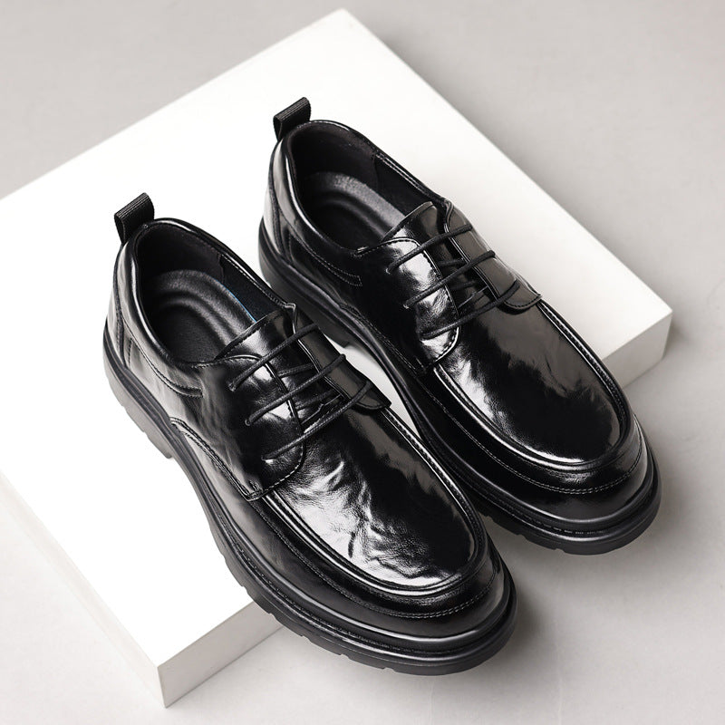 Men's leather dress shoes - breathable, british style, business casual, textured sole, chunky sole, height increasing, black leather shoes for men, groom's wedding shoes