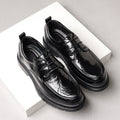 Men's leather dress shoes - breathable, british style, business casual, textured sole, chunky sole, height increasing, black leather shoes for men, groom's wedding shoes