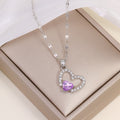 Sweater accessories necklace wholesale european and american cross-border jewelry women's fashion autumn and winter diamond-studded alloy light luxury double heart pendant