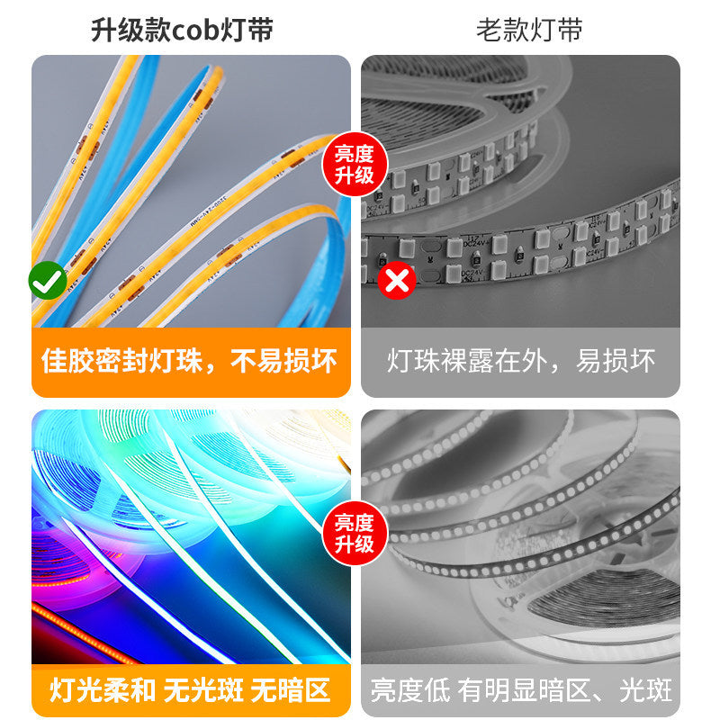 Cob led strip light, ultra-narrow 3mm, extra-thin 5mm, 12v high-brightness, 24v linear lighting, display cabinet aluminum channel, cabinet light strip