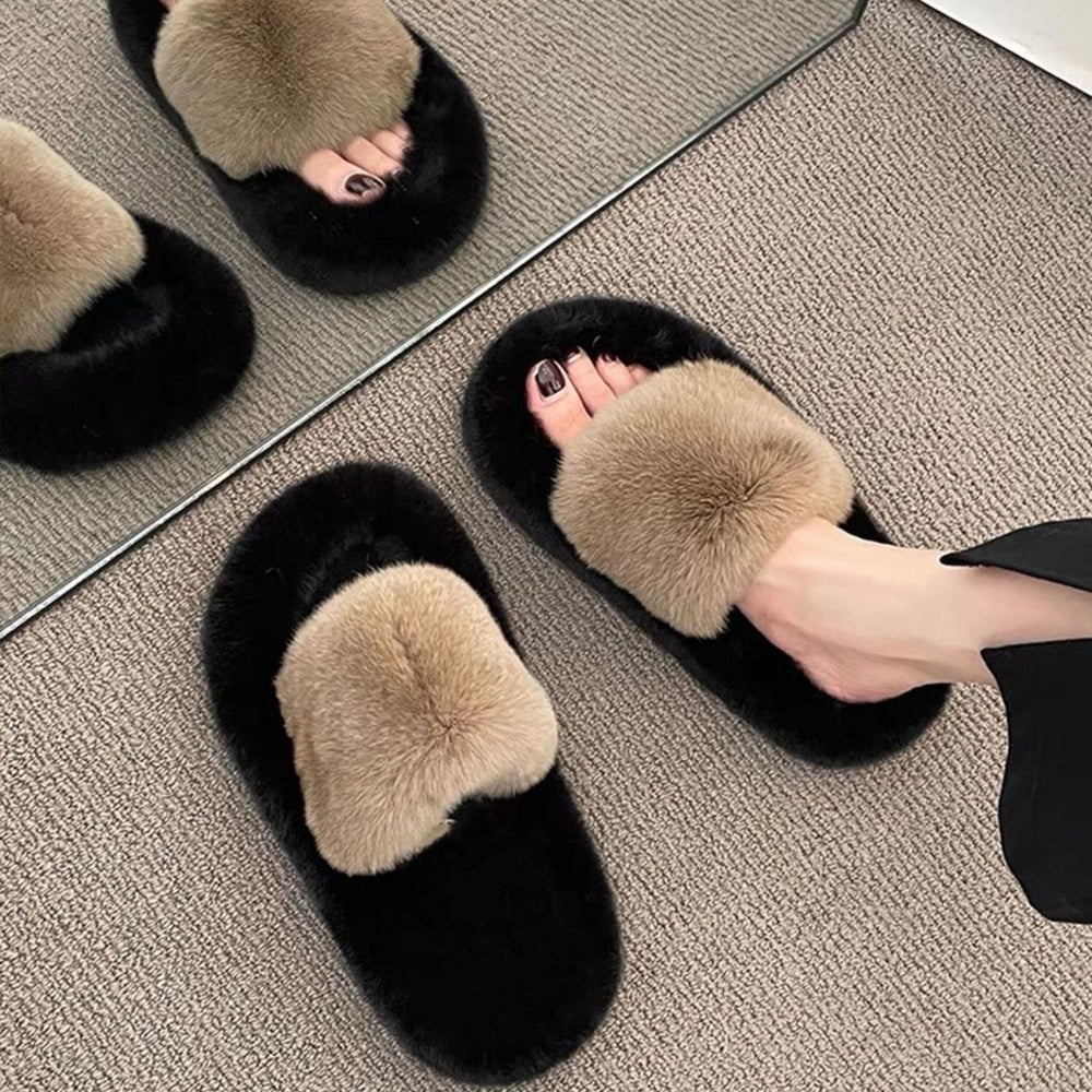 2025 autumn/winter trendy fuzzy slippers - instagrammable, versatile, women's outdoor wear, one-strap mules, chunky platform, criss-cross design