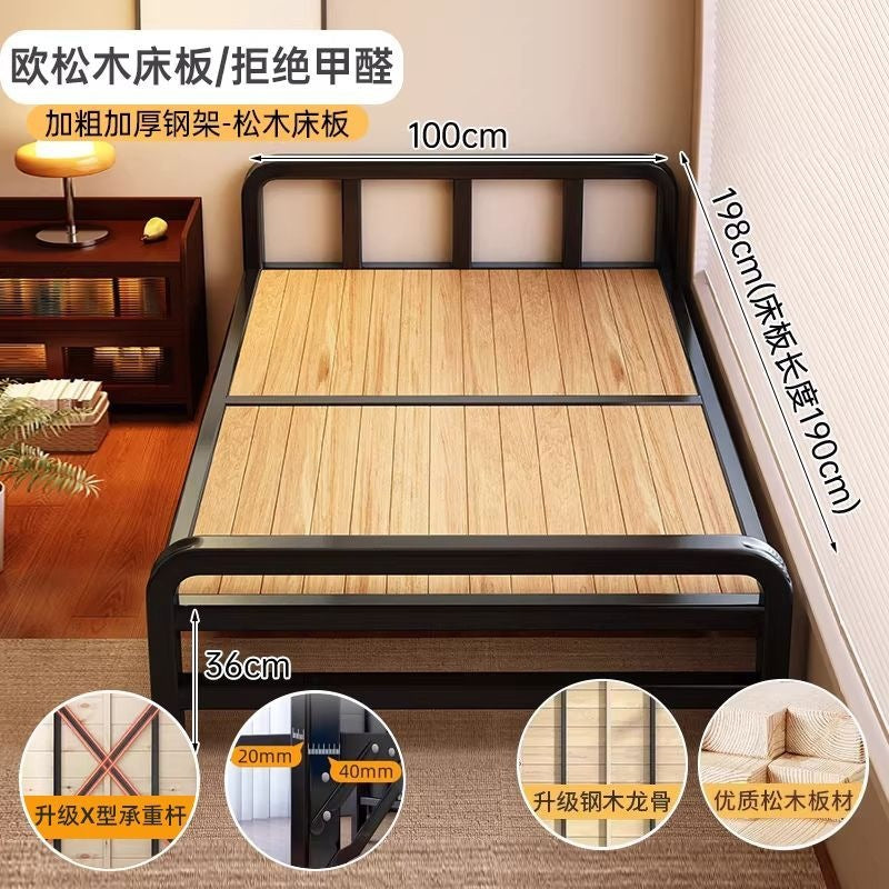 Solid wood folding bed single bed home hard board bed simple patchwork bed iron steel wood bed adult bed
