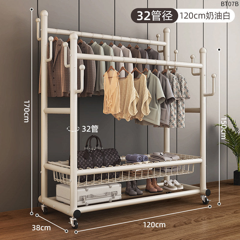Clothes rack floor-standing bedroom for home double-pole clothes drying rack movable clothes rack indoor clothes storage coat rack