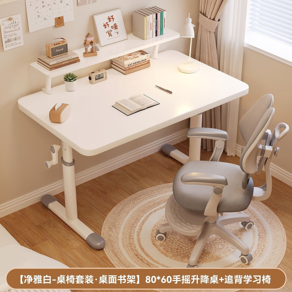 Hand-crank adjustable height desk - office, study, and adjustable height kids' desk and chair set - study room desk, computer desk
