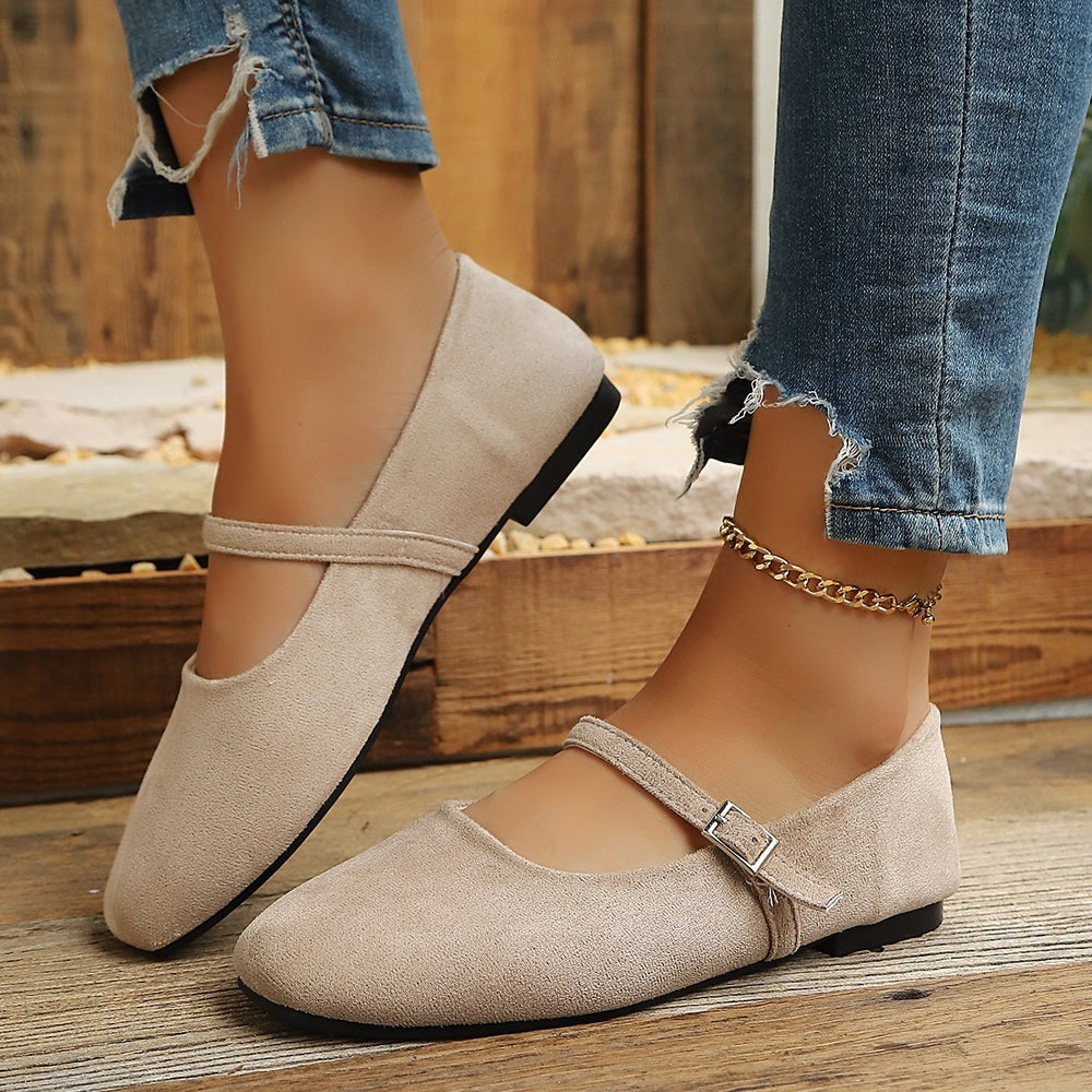 Exportflatsretroflatsspring and summernew arrivalmary jane shoesballet style one-word buckleflatsplus size women's flats