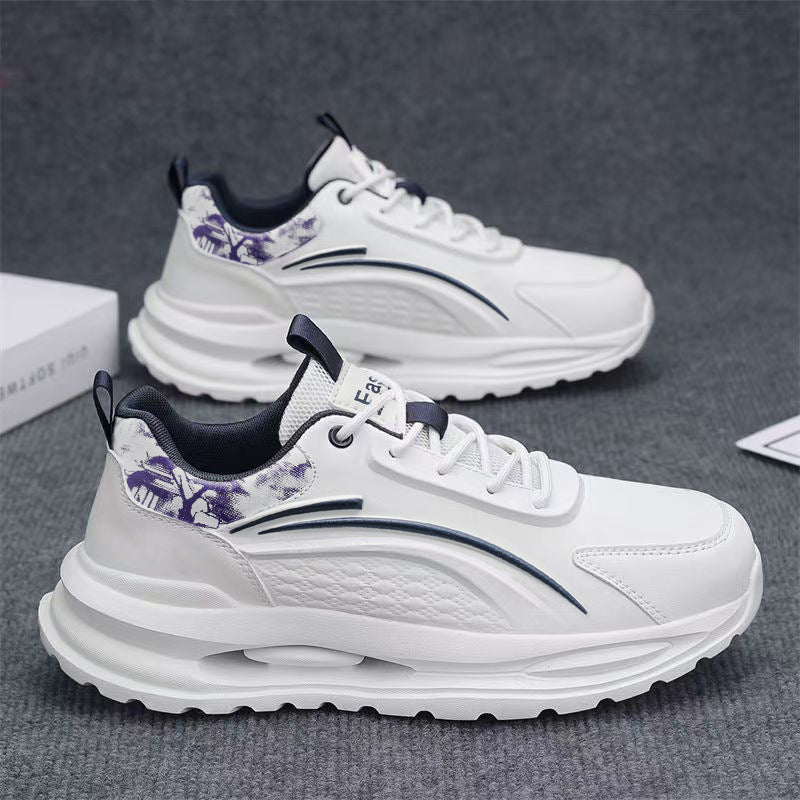 Breathable men's leather running shoes - spring collection, shock-absorbing, soft sole, lightweight, trendy dad shoes for teens and students