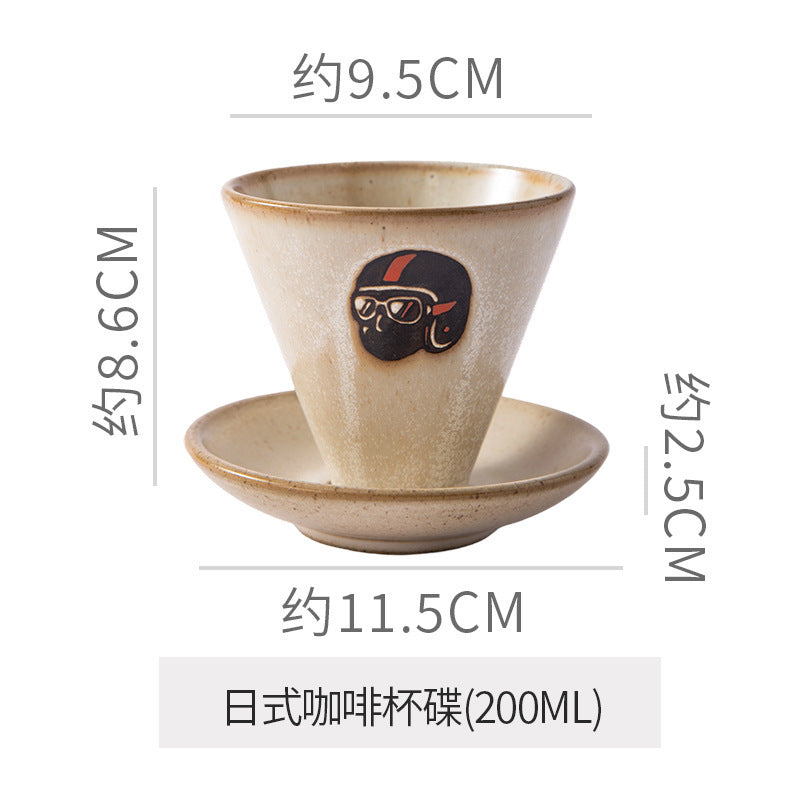 Japanese-style aesthetic ceramic cup and saucer set - rustic pottery coffee cup and saucer - creative handmade gift - funnel cup - afternoon tea cup
