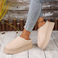 round toe suede rubber snow boots mid-heeled thick solefleece-linedheattech lace fashion cotton slippers for women