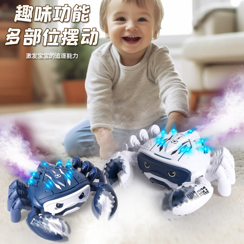 New electric universal wheel mechanical crab with lights, spray function, realistic crawling crab animal, children's electric toy