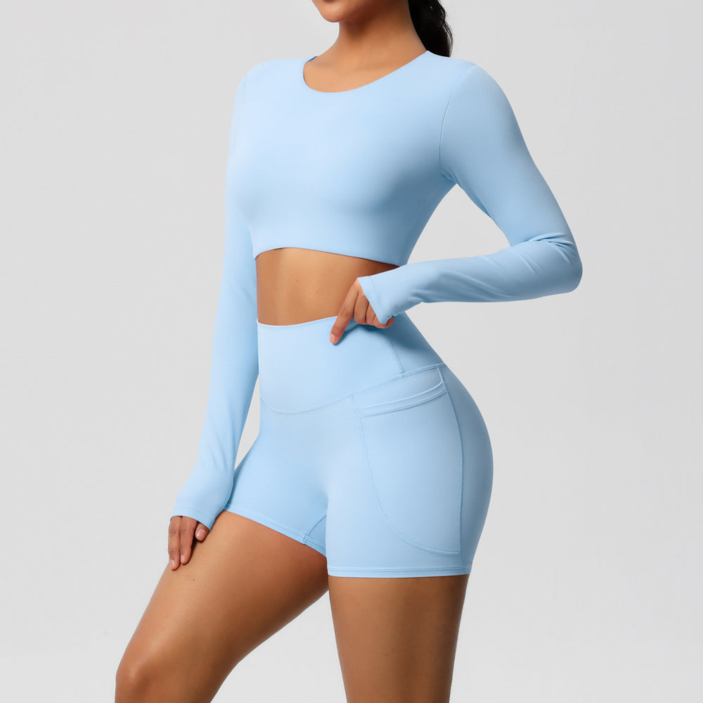 fashionpure color double-sided nylon brushed with chest pad yoga suit sports running fitness two-piece set for women