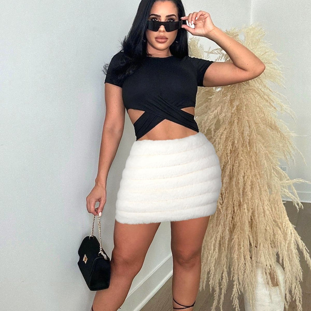 e-commerce women's clothing  fall and winter new arrival imitation fur short skirt zipper filled cotton stuffed fur skirt