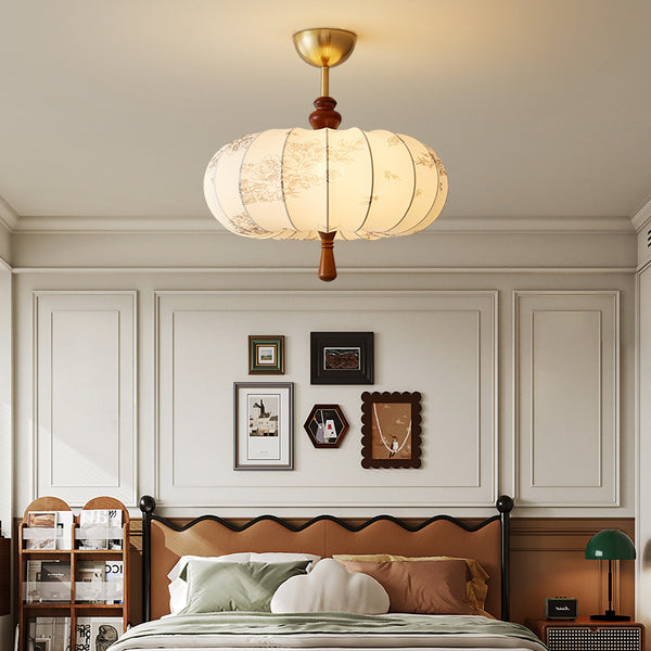 French medieval style bedroom chandelier retro Nanyang style printed fabric B & B study light wabi sandy wind master bedroom lamp