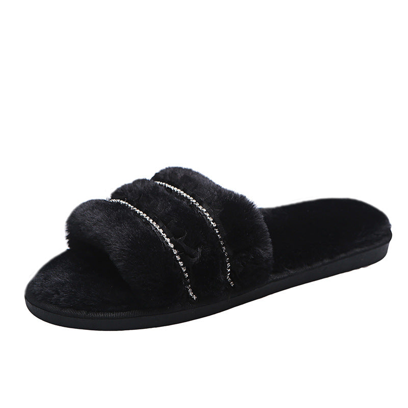 plus size rhinestone candy color thick sole furry slippers for women outwear2024fall and winternew arrival slippers k-style ins