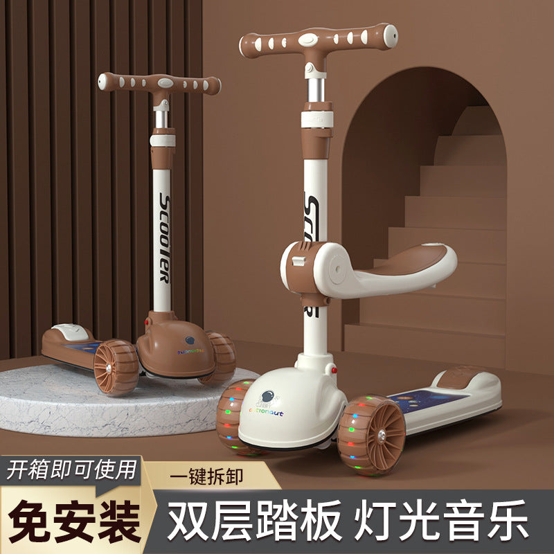 Children's scooter 3-in-1 foldable three-wheeled single bicycle with music flash baby children's scooter