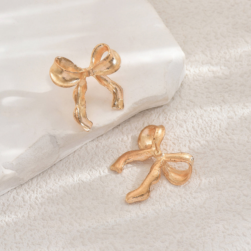 Bow earrings wholesale european and american cross-border metal earrings electroplated versatile women's simple fashion glossy elegant earrings