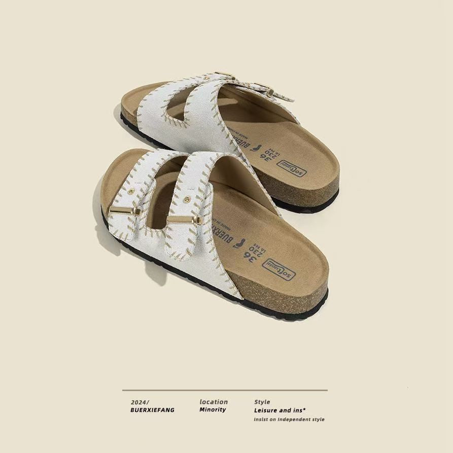 Thick sole birkenstock shoes women's summer outwear half slippers year lazy birkenstock sandals beach vacation beach shoes