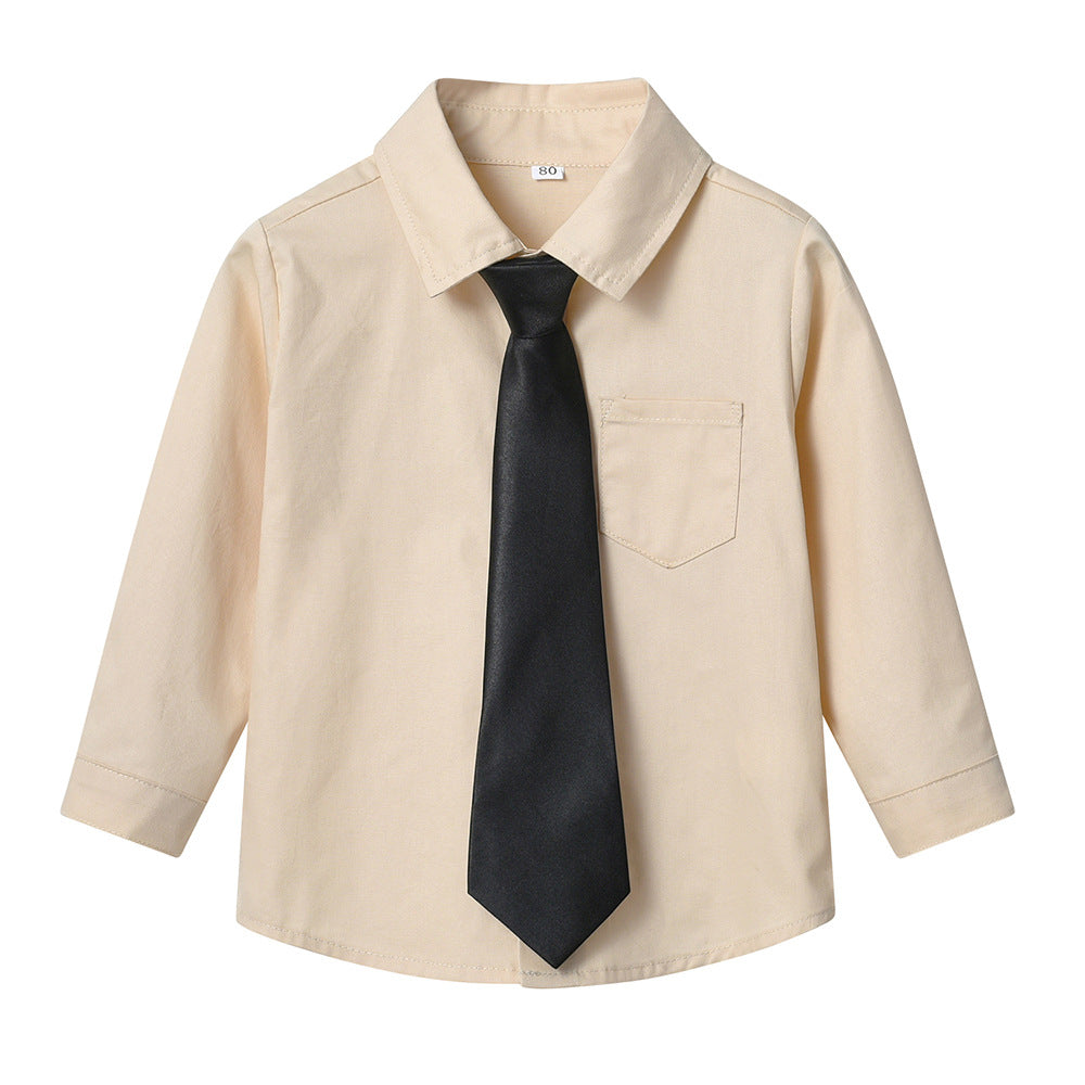 New boys' white long-sleeve shirt - perfect for school uniforms, performances, and everyday wear. korean style