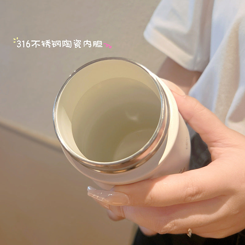 Cartoon kids thermos cup 316 ceramic liner high appearance large capacity double drinking cup portable student straw water cup