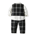 Boys' spring/autumn outfit set: baby boy plaid vest, korean style children's first birthday dress, boys' suit