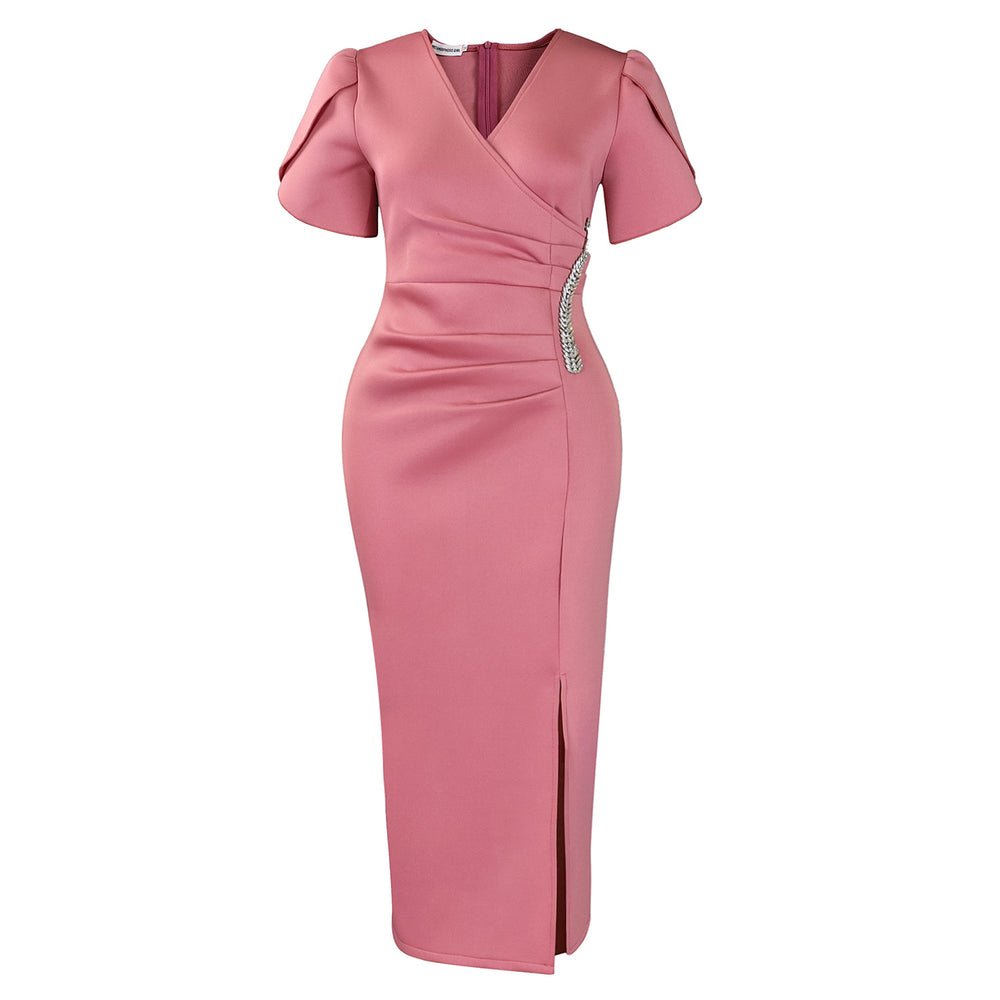 D579 women's foreign trade dress  new fashion elegant v-neck evening party maxi dress rhinestone african style dress