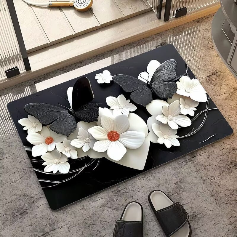 stereo butterfly soft diatom mud kitchen floor mat bathroom door absorbent quick-drying mat non-slip mat bathroom carpet