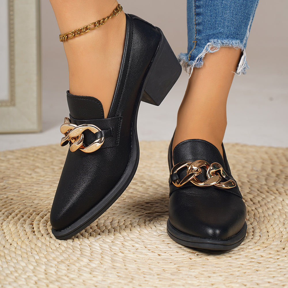 Mary jane flats women's thick sole heightened  spring and autumn new sweet pointed toe chain easiest for match women's flats