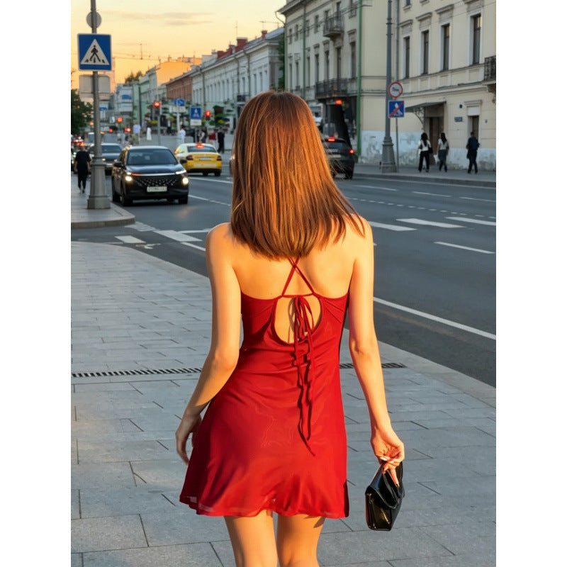 Amazon women's clothing  summer new arrival: solid color v-neck slim-fit street style sexy backless cami bodycon dress