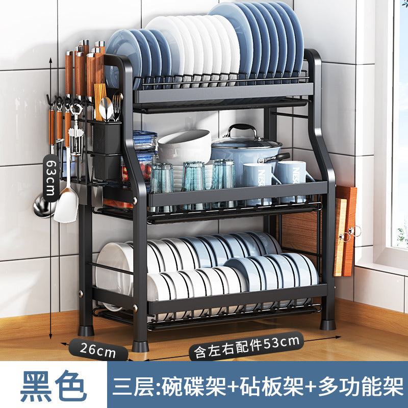 Storage Kitchen Dish Rack Household Dishware Dish Bowl Integrated Storage Rack Countertop Multifunctional Stainless Steel Drain Rack