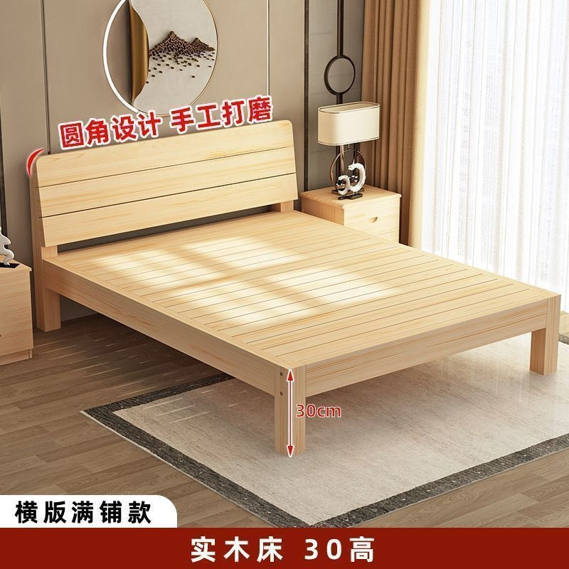 Solid wood bed - modern minimalist style 1.5m - double bed for home use, adult master bedroom wooden bed 1.8m - simple bed 1m single bed