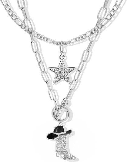 European and american cross-border simple western cowboy hat necklace niche retro trendy cowboy boots pendant versatile clavicle chain