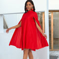 Batwing sleeve plus size loose casual pleated flared skirt sexy mini dress women's dress - direct from the manufacturer