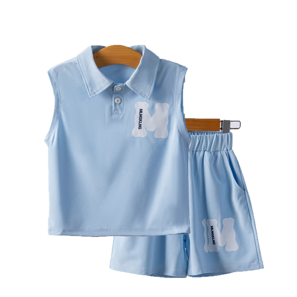 Boys' summer outfit : new polo shirt & breathable sports set - sleeveless two-piece kids' clothing - cross-border wholesale