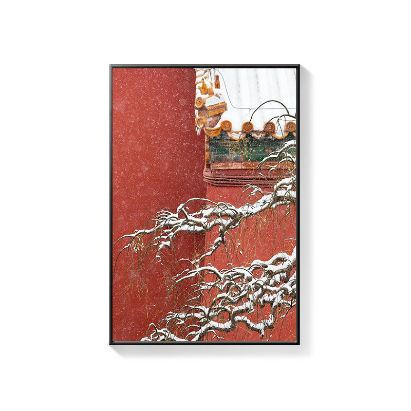 Beijing Forbidden City Snow Scene Decorative Painting New Chinese Architecture Eaves Red Wall Hanging Painting Chinese Style Restaurant Box Mural