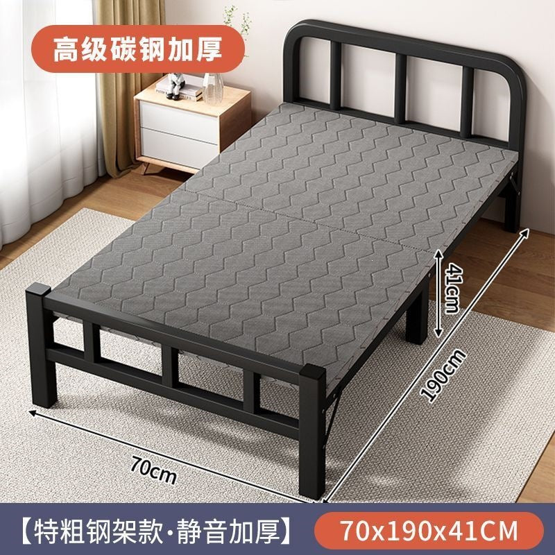 Foldable bed single bed portablefor home reinforced thickened iron frame dormitory double bed rental house simple small bed hard board